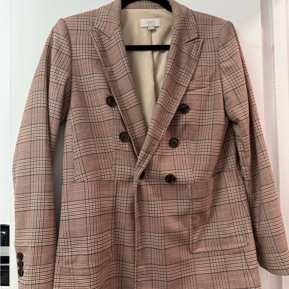 LOFT Checkered Double-Breasted Blazer